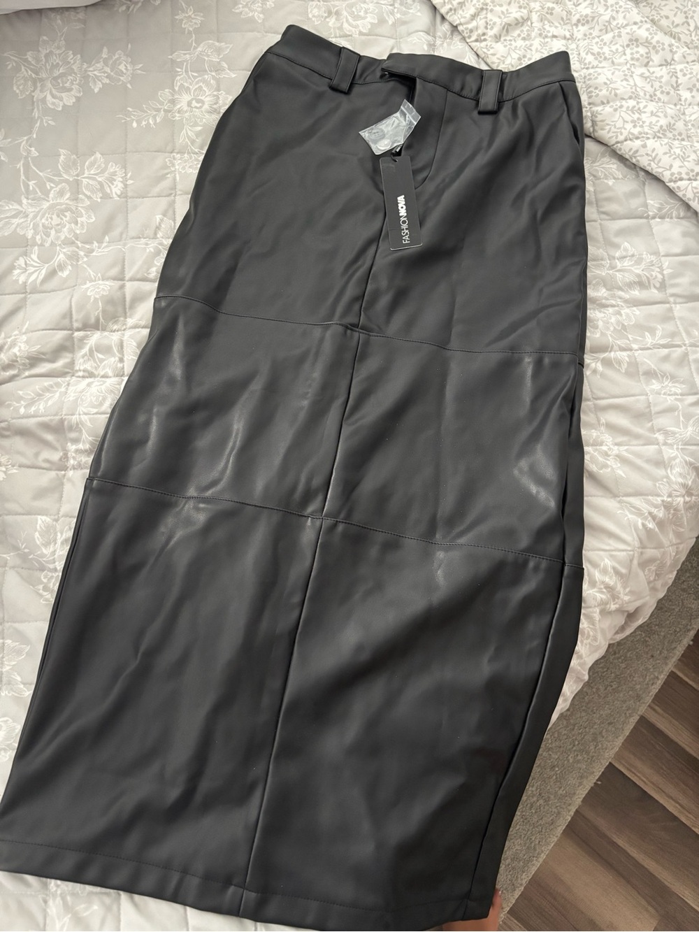 Black Leather midi skirt with back slit